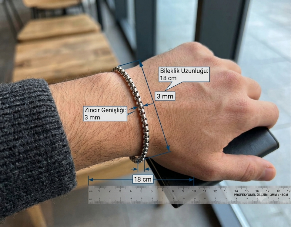 Çelik Erkek Bileklik Gümüş Örme Zincir 3mm